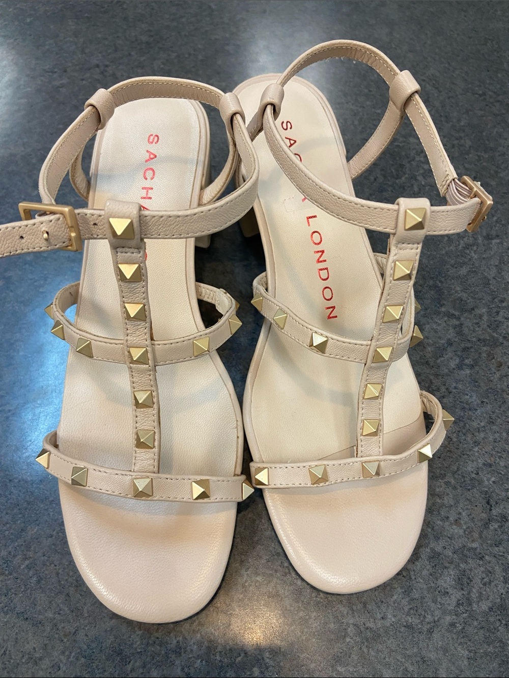Sacha London Nude T-Strap Stud Sandals